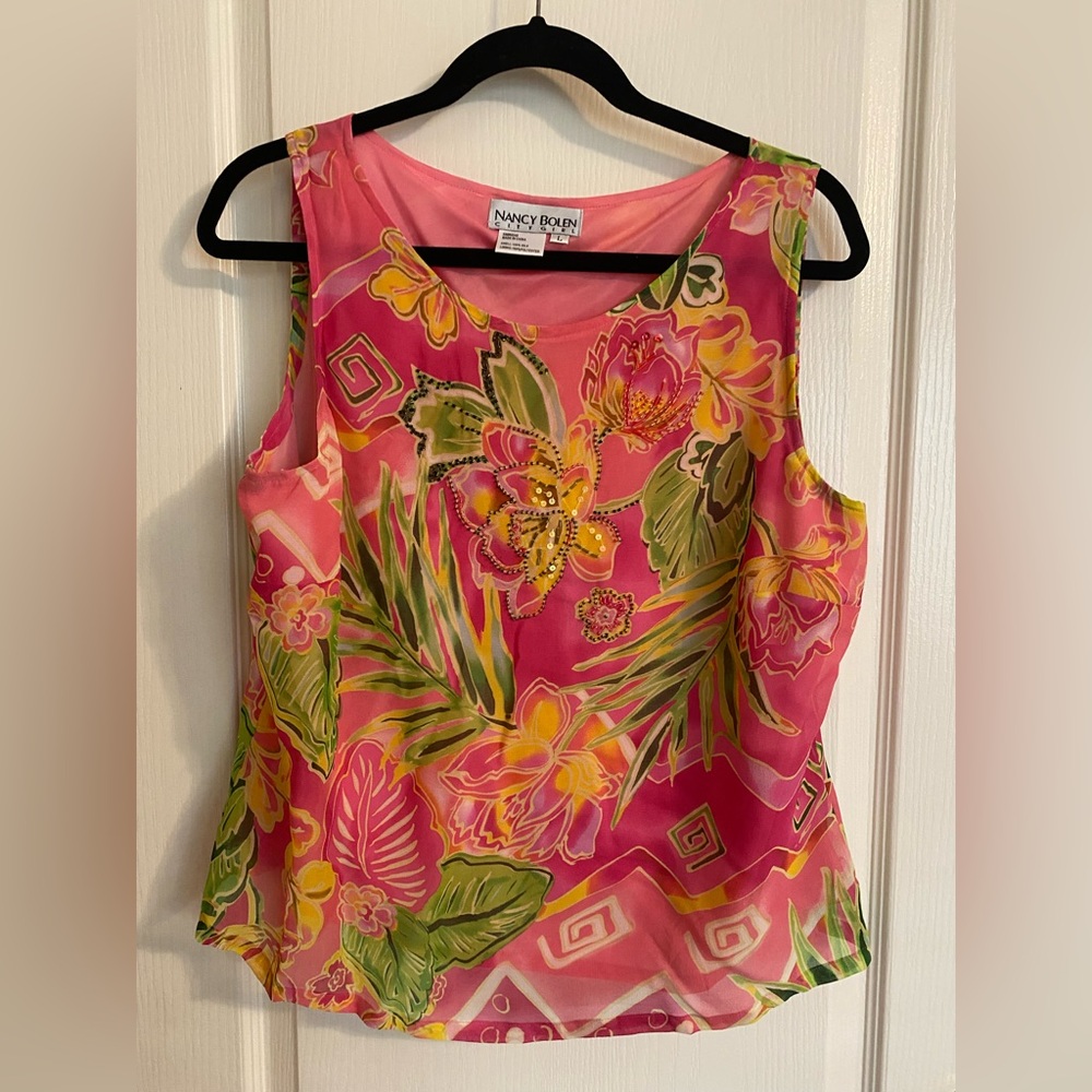 Nancy Bolen Vibrant Pink Floral Tank Top